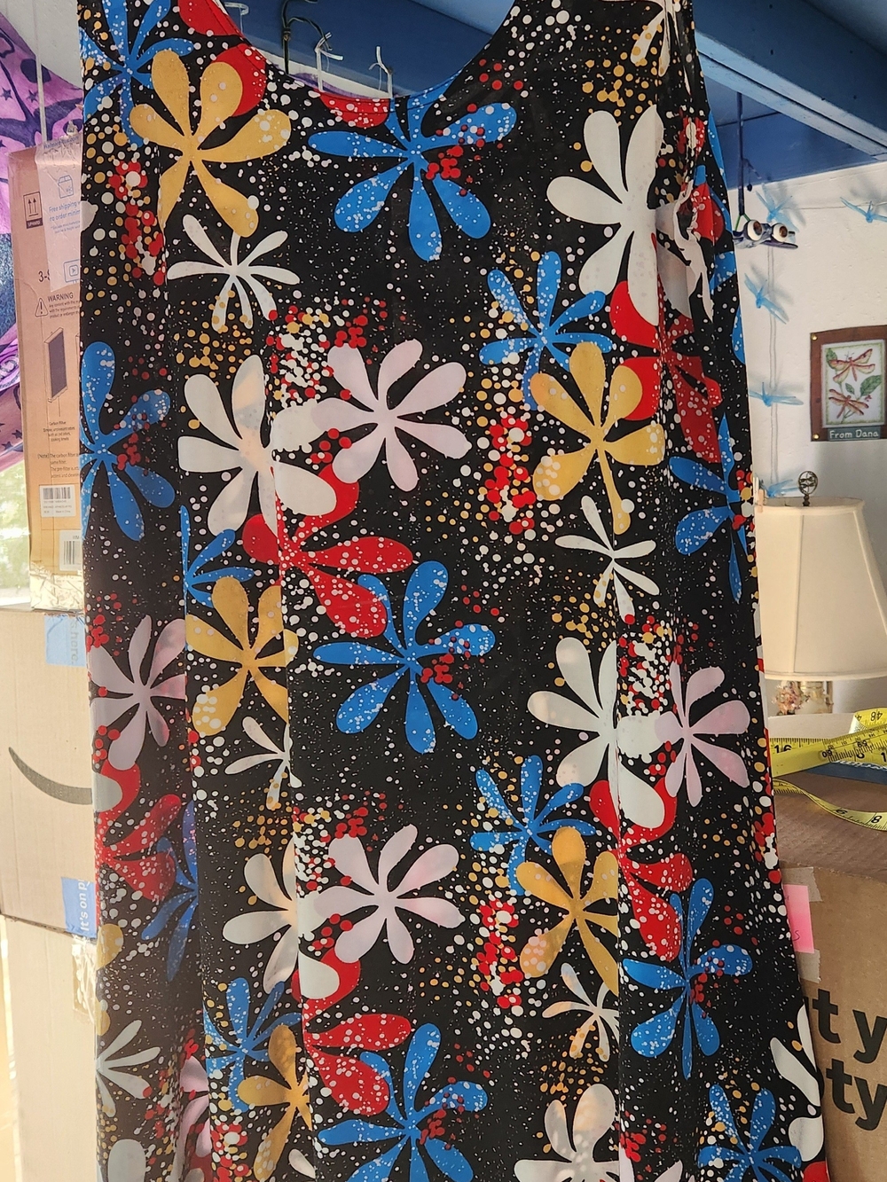 Hot Dish USA VINTAGE 1990s Sleeveless Tank Dress Black Multicolor Floral L - XL